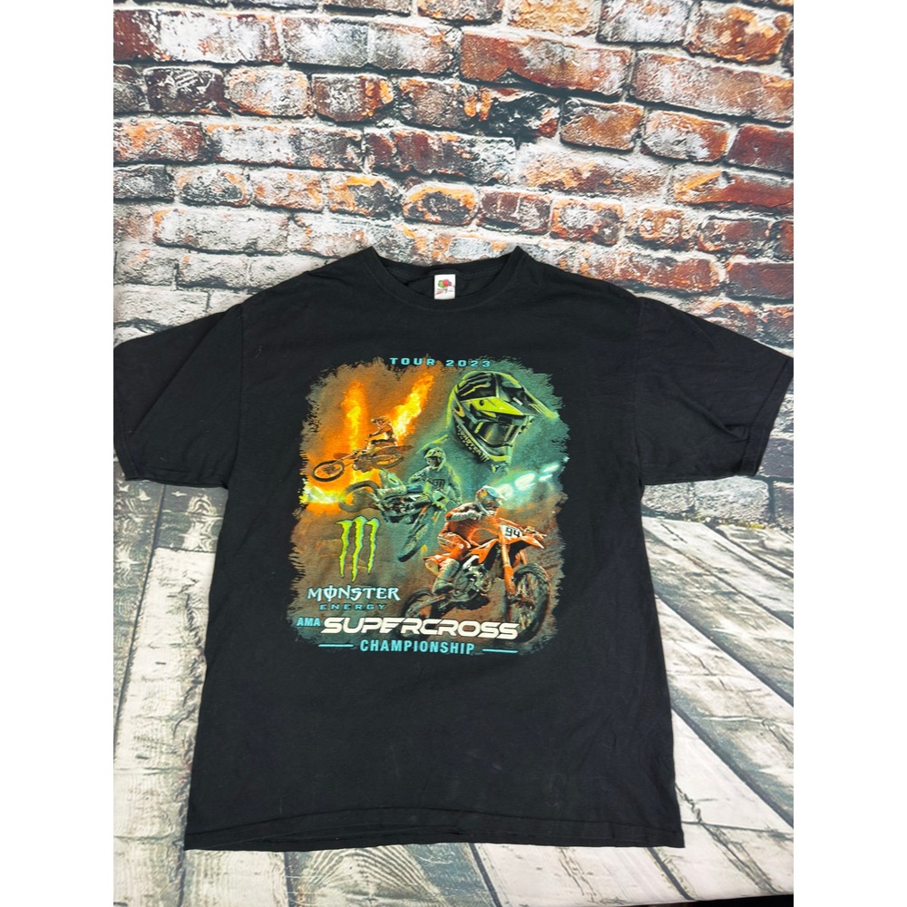 Monster Energy AMA Supercross 2023 Tour Shirt Mens Large Black Motocross Graphic
